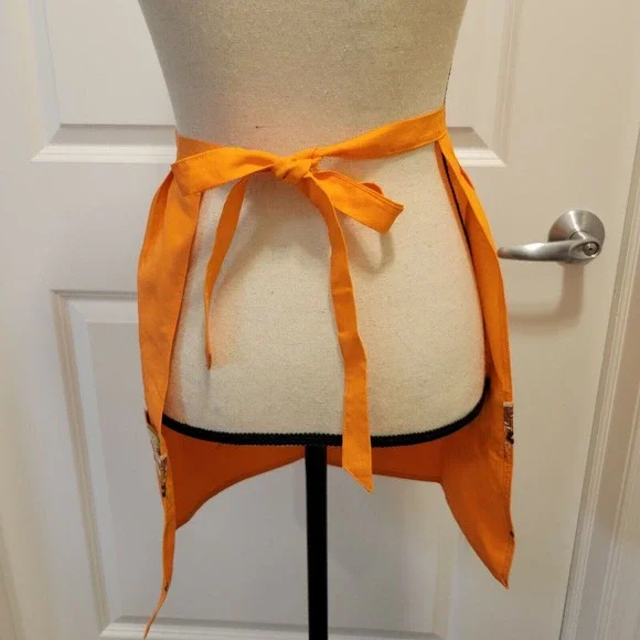 Vintage Jean Bart Orange Linen Floral Cottage Core MCM Embroidered Apron - Picture 5 of 6